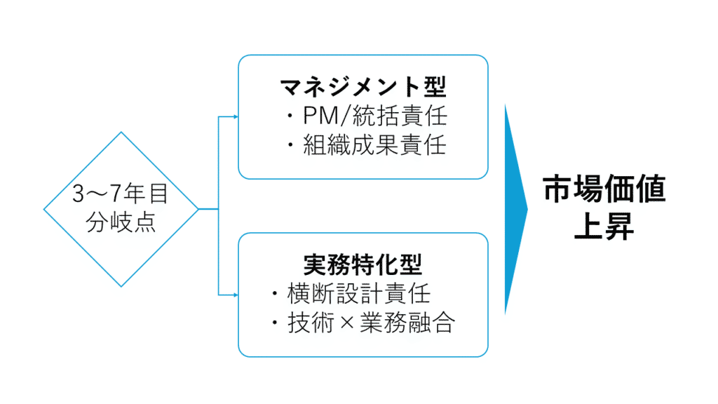 3~7年目の分岐点(マネジメント型 vs 実務特化型)